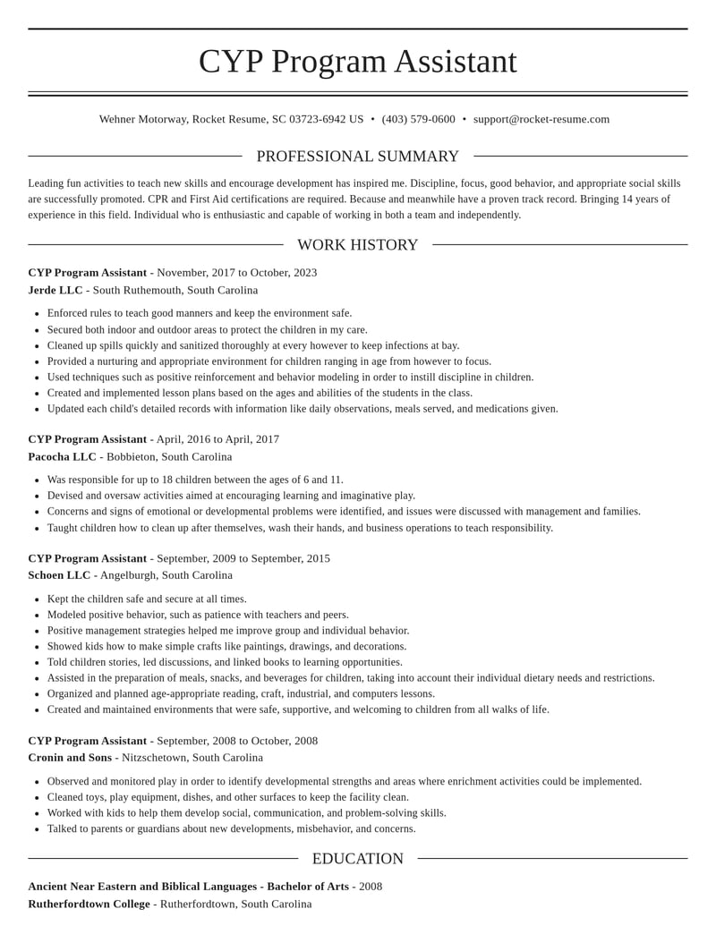 cyp program assistant misc resume elegant template 0 ele