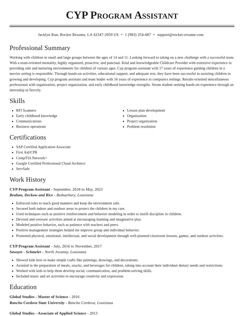 cyp program assistant misc resume classic template 2 cla