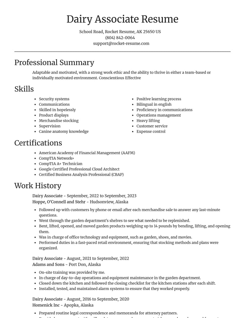 dairy associate misc resume focal point template 0 foc