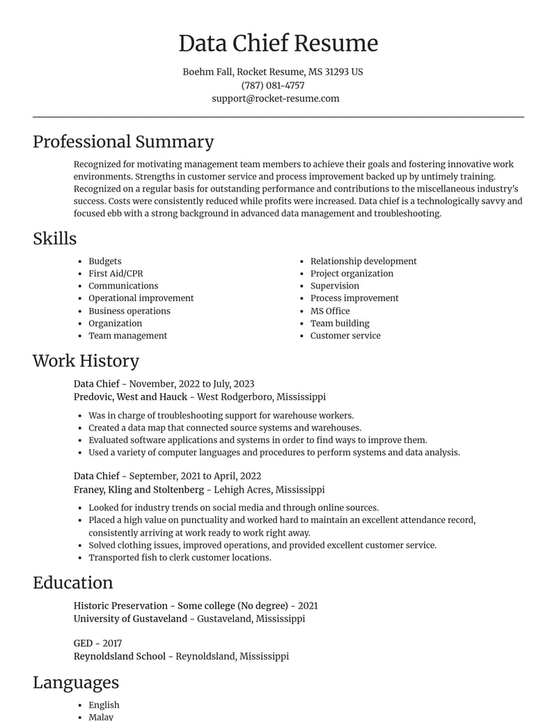 data chief misc resume focal point template 1 foc