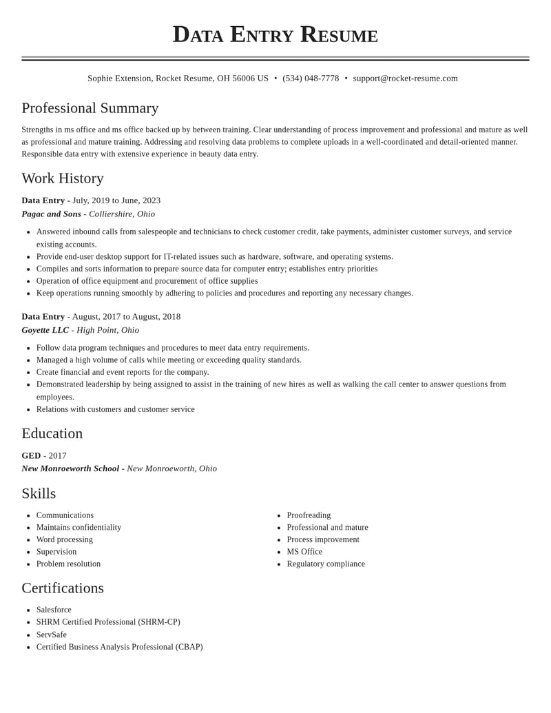 data entry misc resume classic template 0 cla