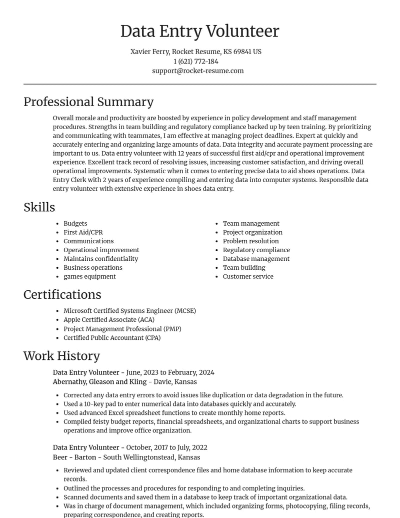 data entry volunteer misc resume focal point template 1 foc