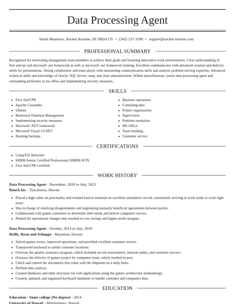 data processing agent misc resume elegant template 0 ele