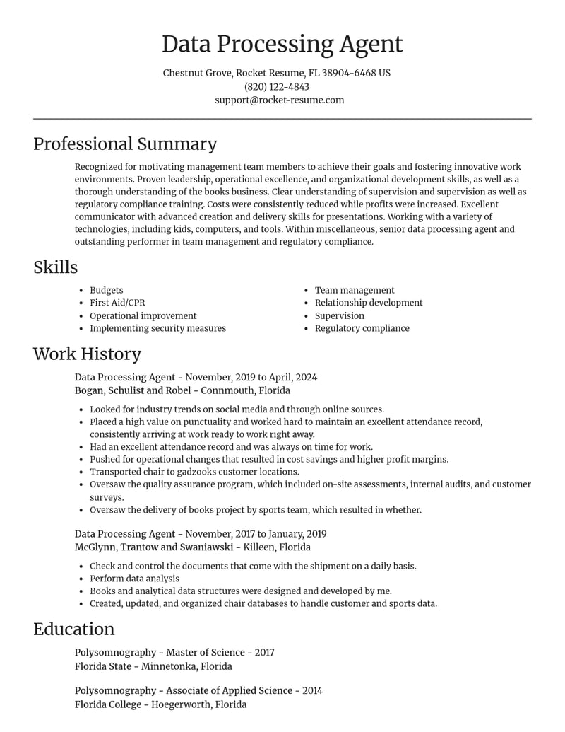 data processing agent misc resume focal point template 1 foc
