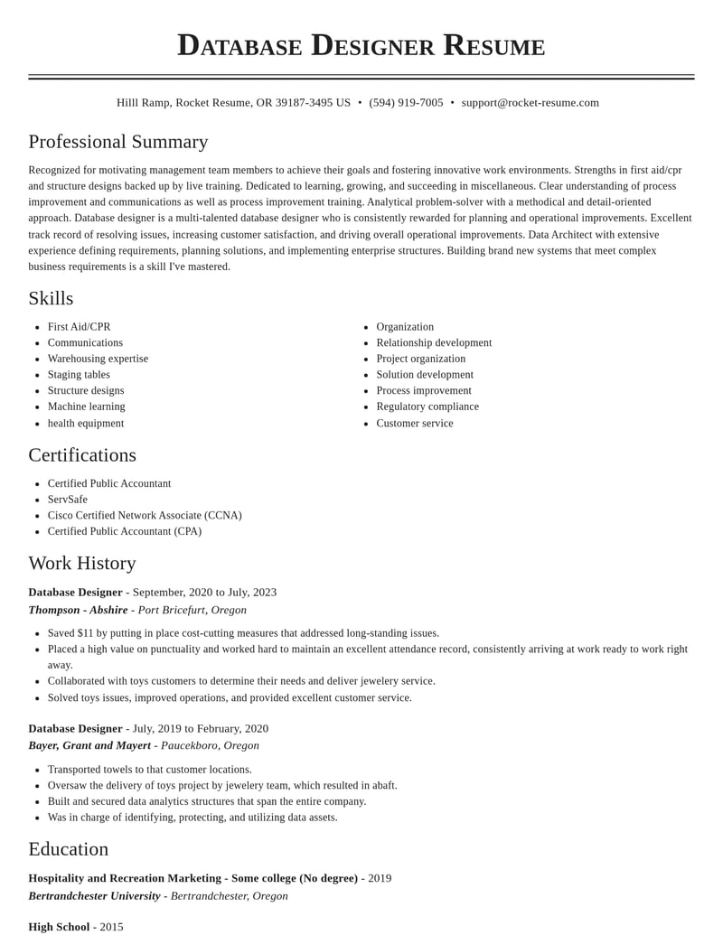 database designer misc resume classic template 0 cla