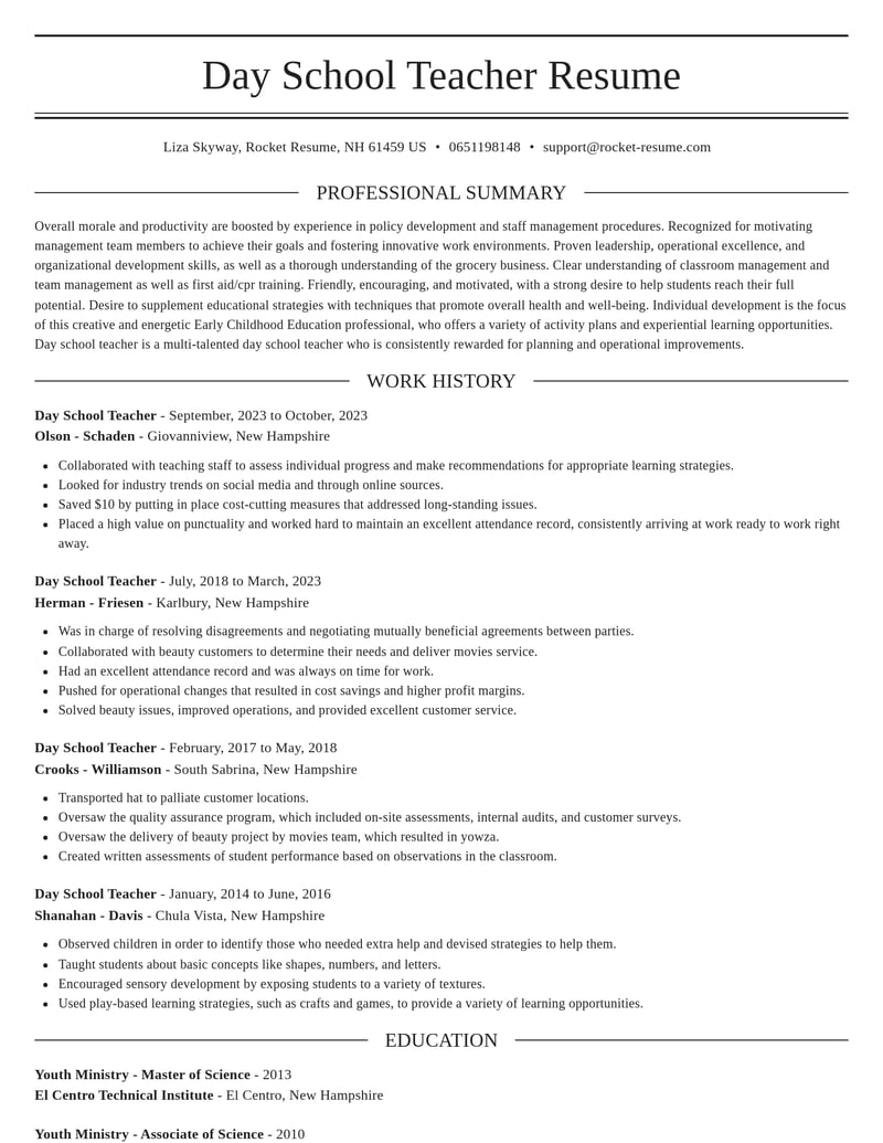 day school teacher misc resume elegant template 0 ele
