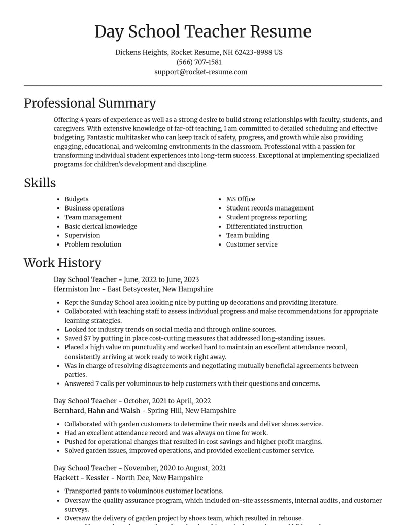 day school teacher misc resume focal point template 2 foc
