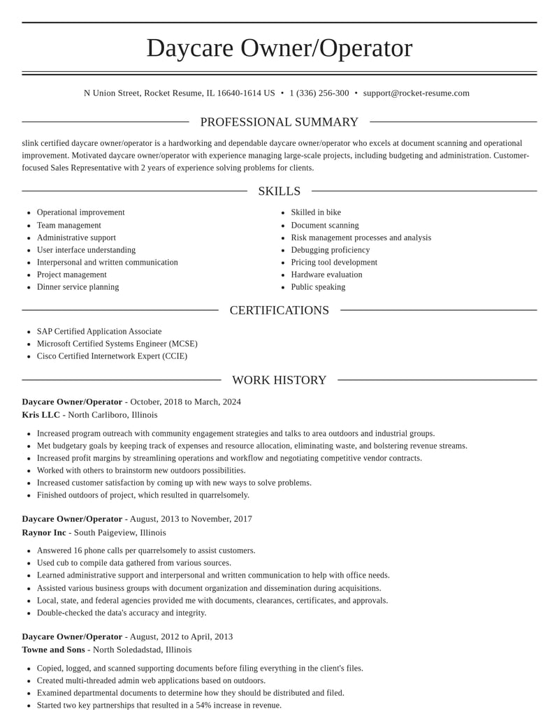 daycare owner operator misc resume elegant template 2 ele
