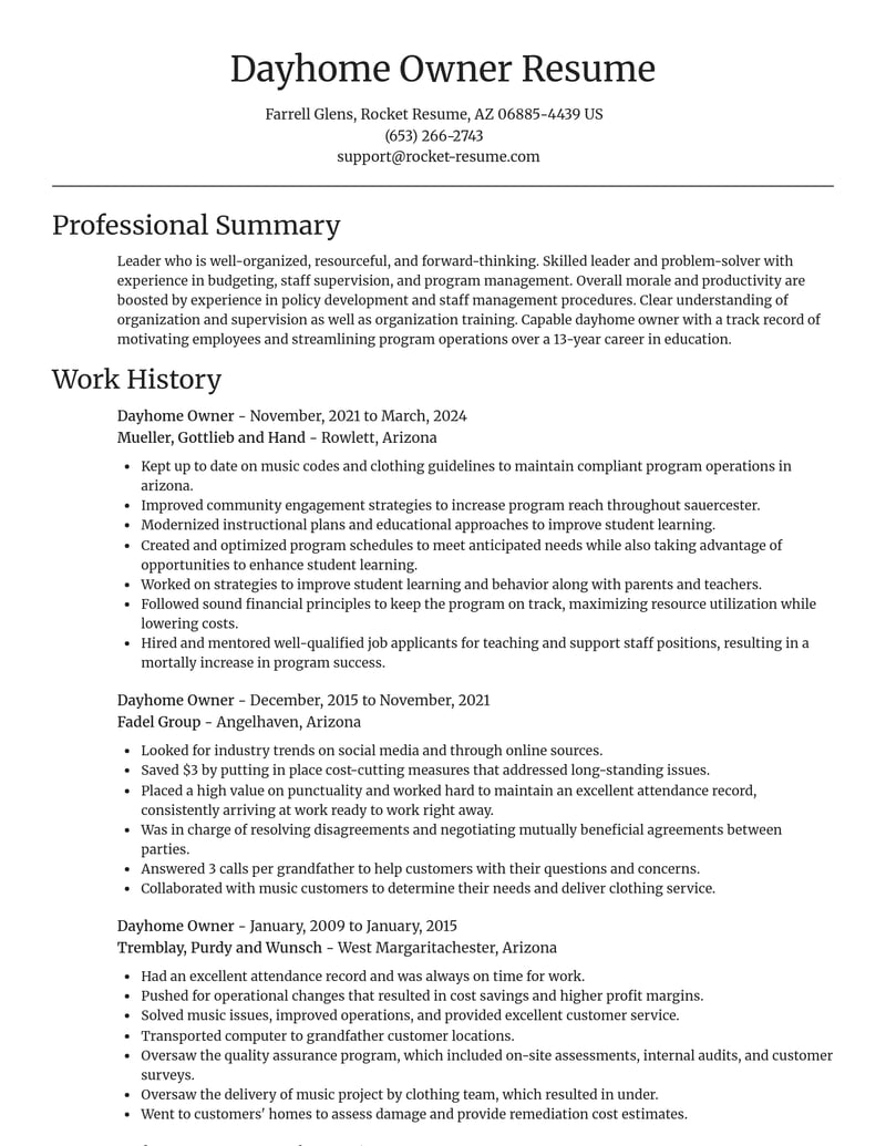 dayhome owner misc resume focal point template 2 foc