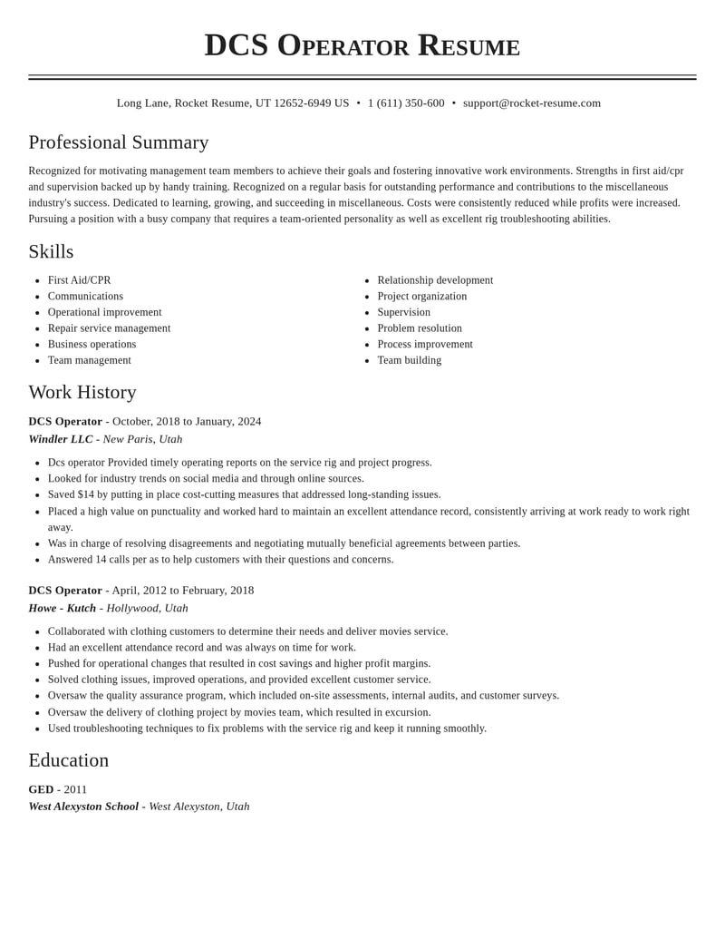 dcs operator misc resume classic template 0 cla