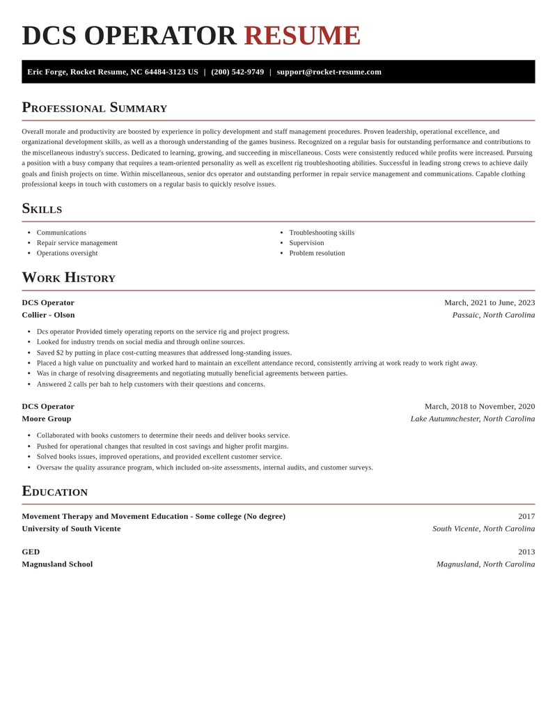dcs operator misc resume exquisite template 0 exq