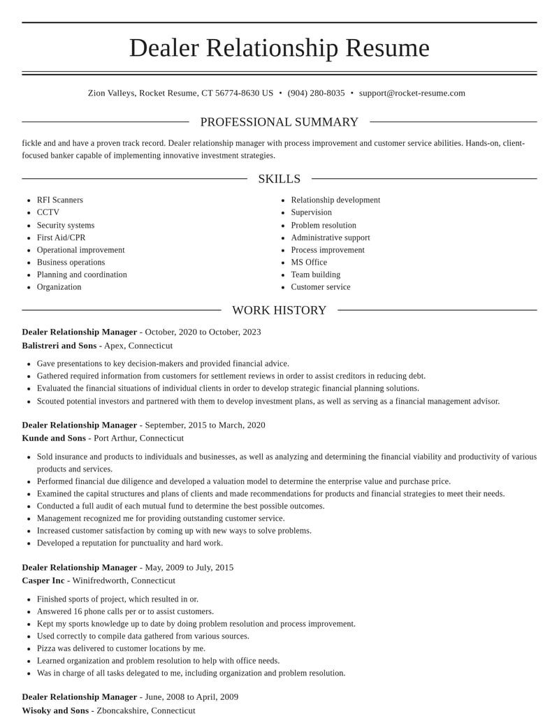 dealer relationship manager misc resume elegant template 1 ele