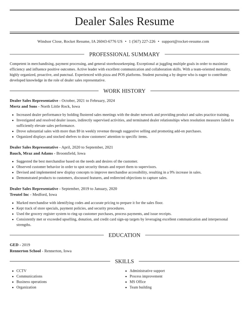 dealer sales representative misc resume elegant template 1 ele