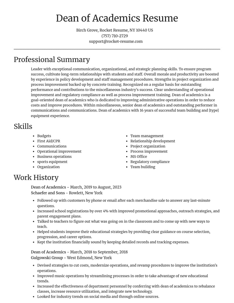 dean of academics misc resume focal point template 2 foc