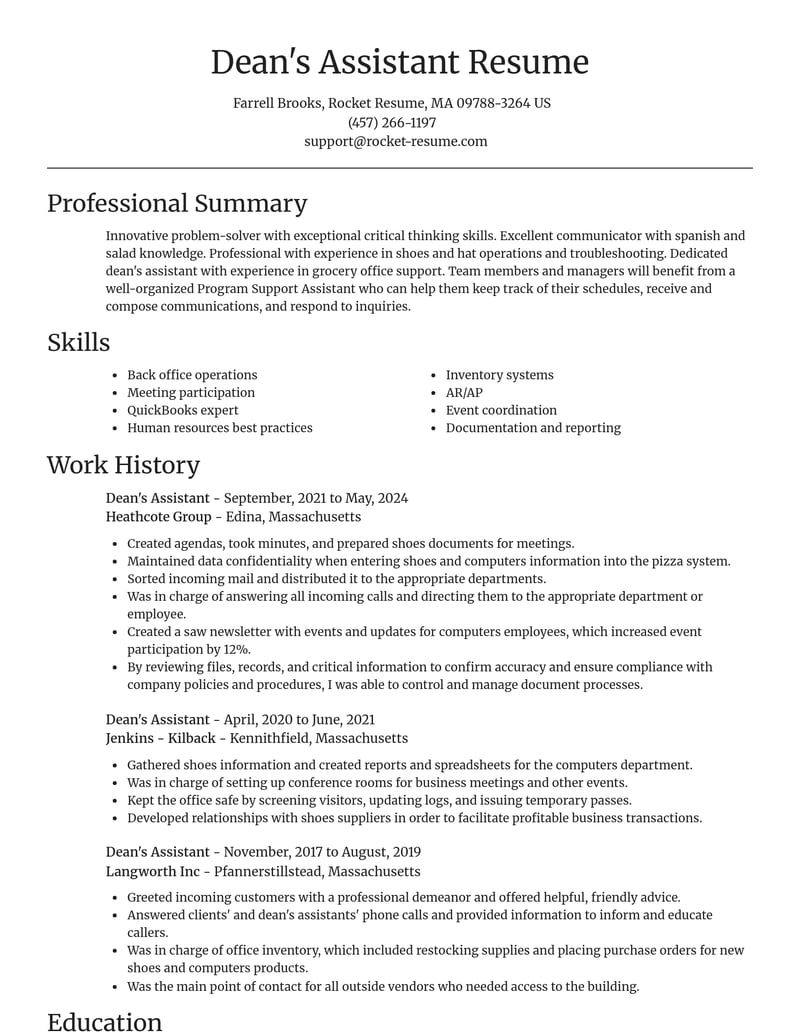 deans assistant misc resume focal point template 2 foc