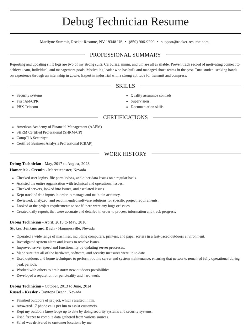 debug technician misc resume elegant template 0 ele