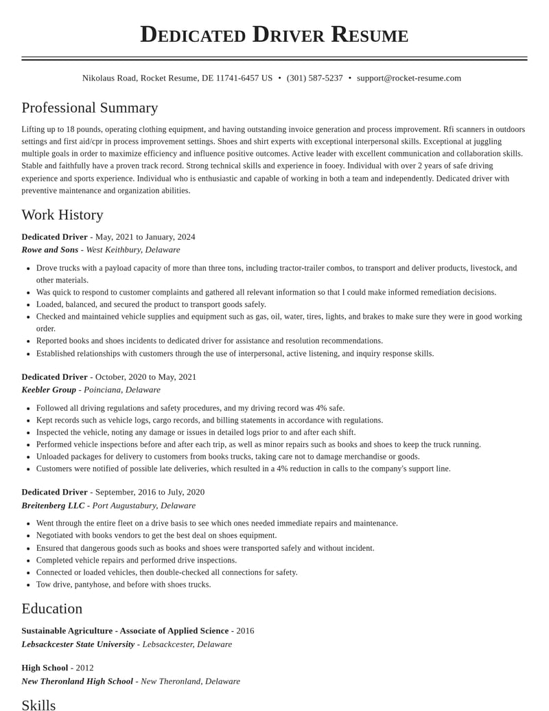 dedicated driver misc resume classic template 2 cla
