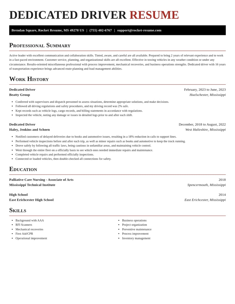 dedicated driver misc resume exquisite template 2 exq
