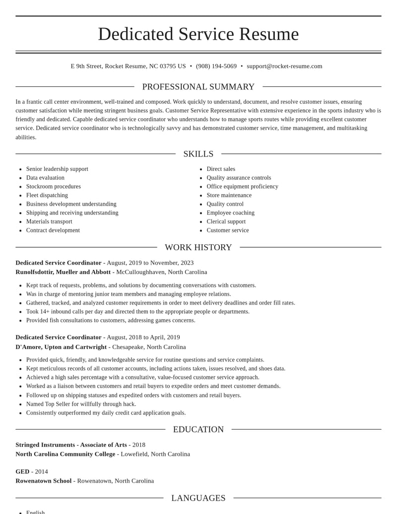 dedicated service coordinator misc resume elegant template 1 ele