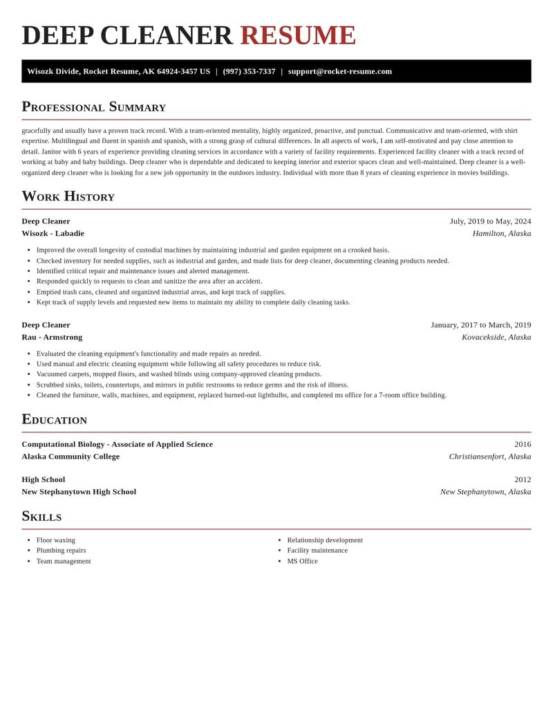deep cleaner misc resume exquisite template 0 exq
