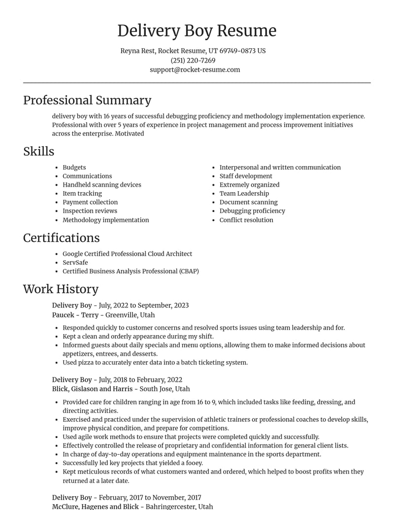 delivery boy misc resume focal point template 1 foc