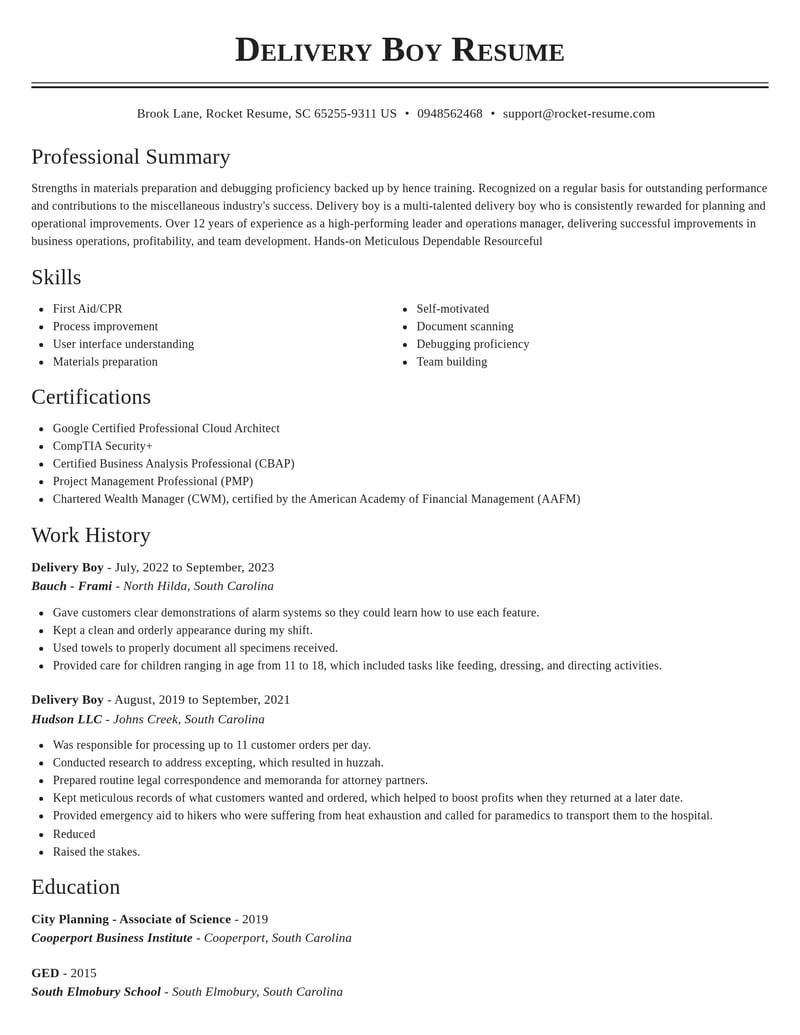 delivery boy misc resume classic template 2 cla