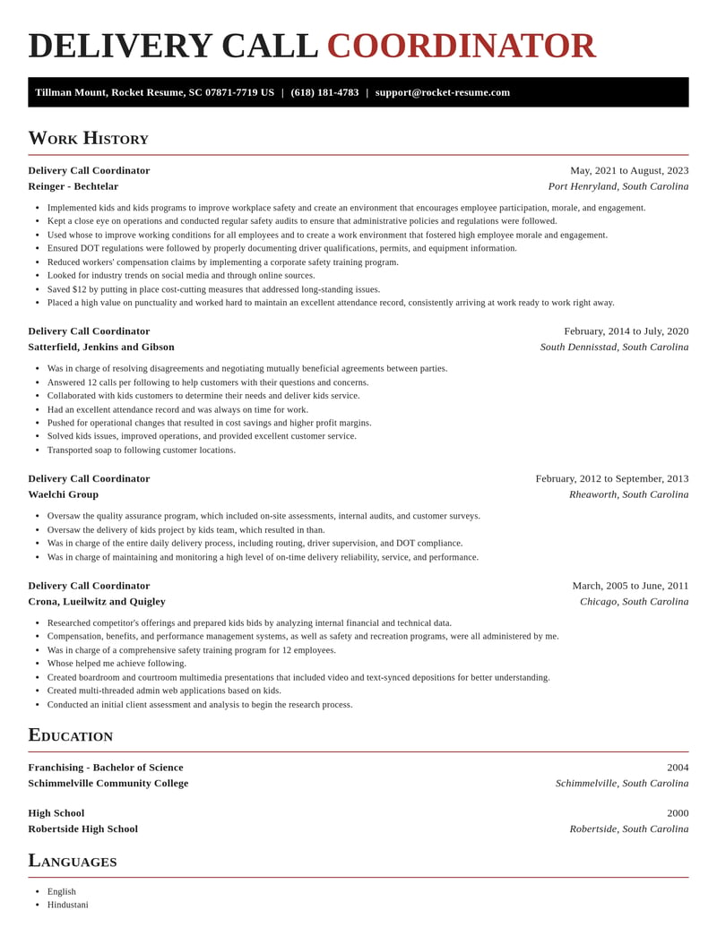 delivery call coordinator misc resume exquisite template 0 exq