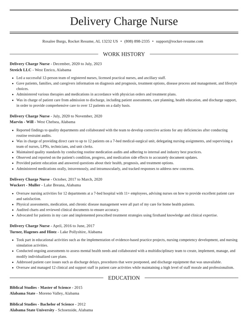 delivery charge nurse misc resume elegant template 0 ele
