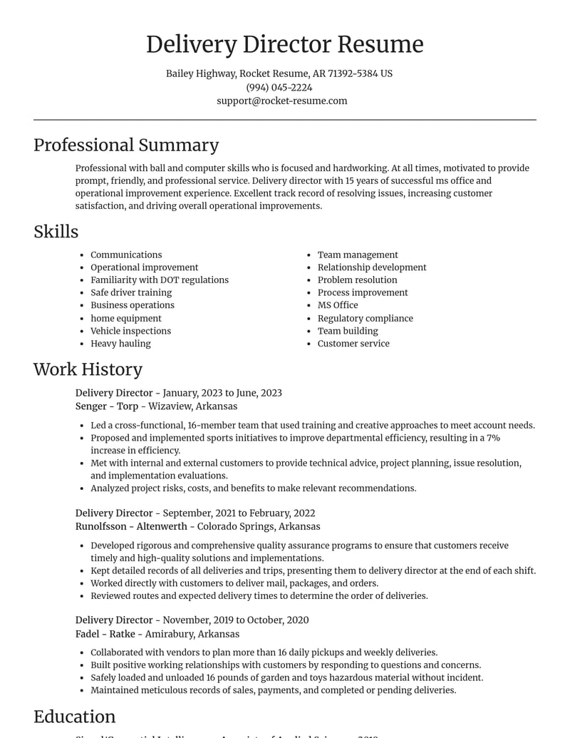 delivery director misc resume focal point template 0 foc
