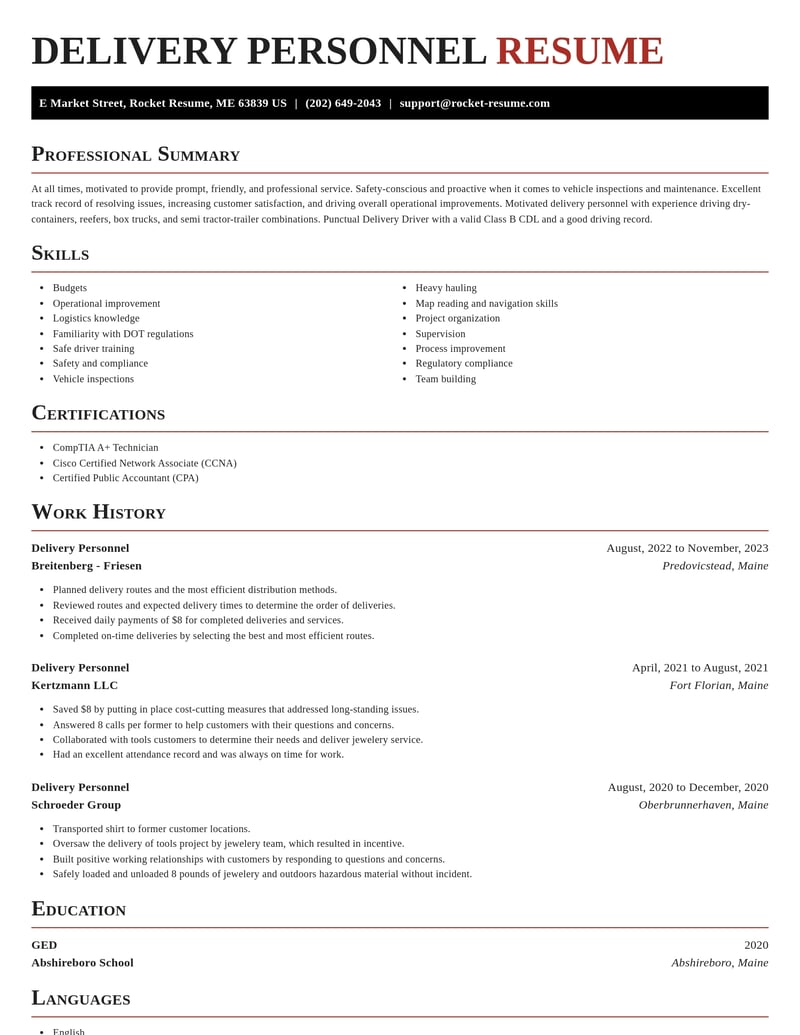 delivery personnel misc resume exquisite template 1 exq