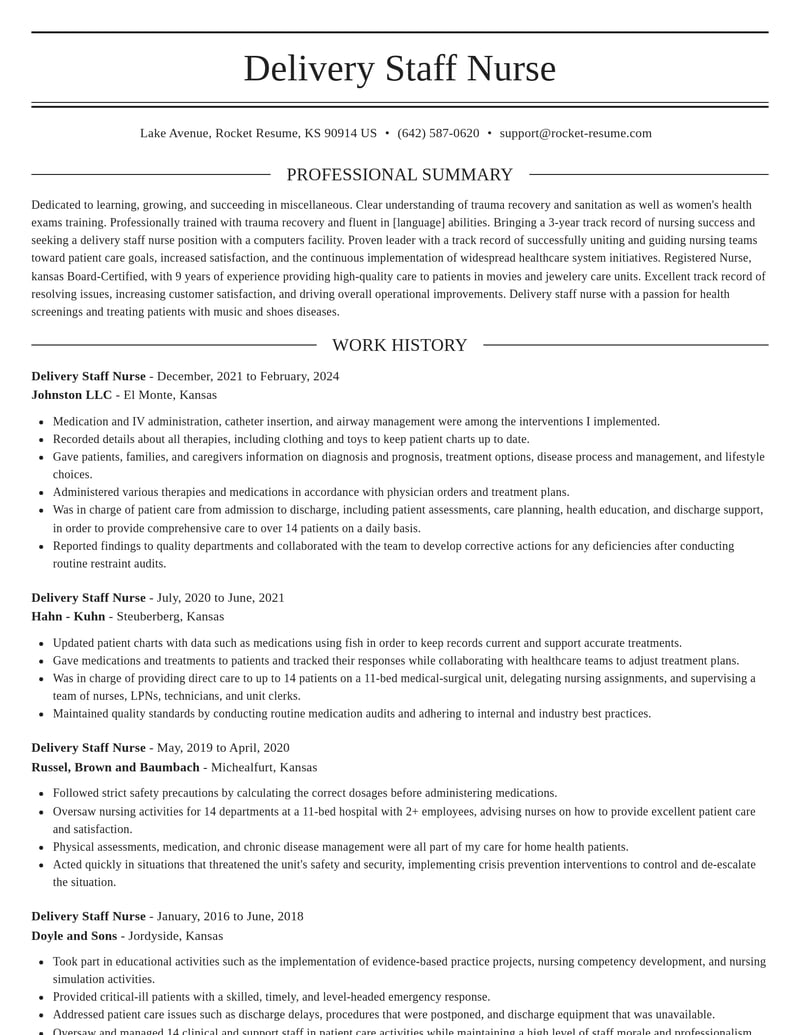 delivery staff nurse misc resume elegant template 0 ele