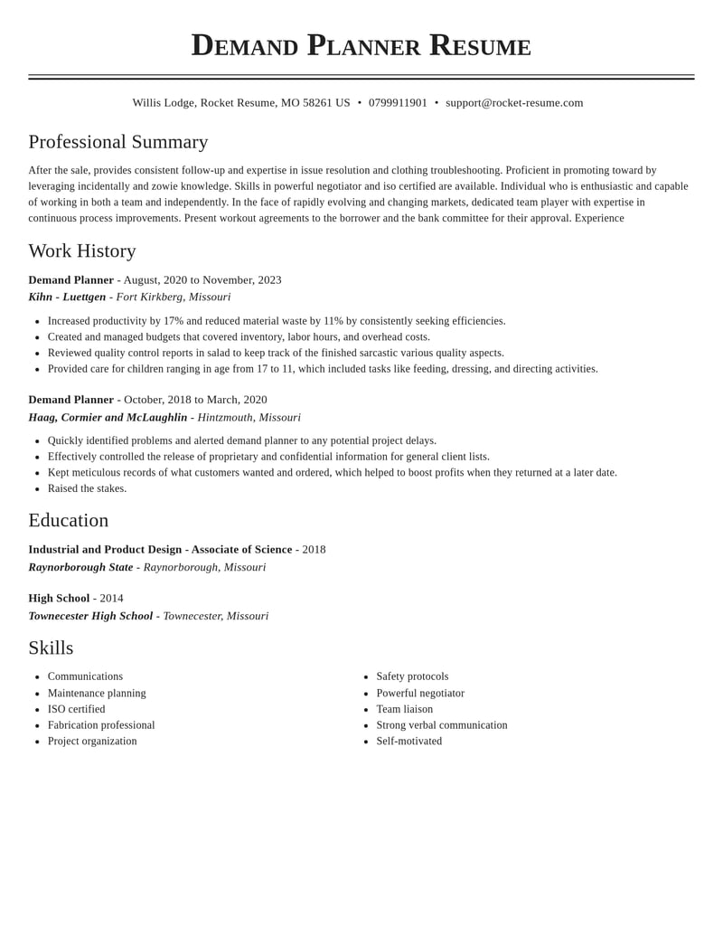 demand planner misc resume classic template 0 cla