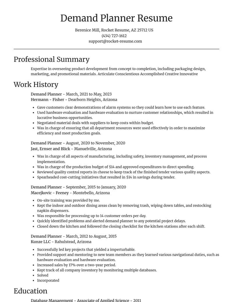 demand planner misc resume focal point template 2 foc