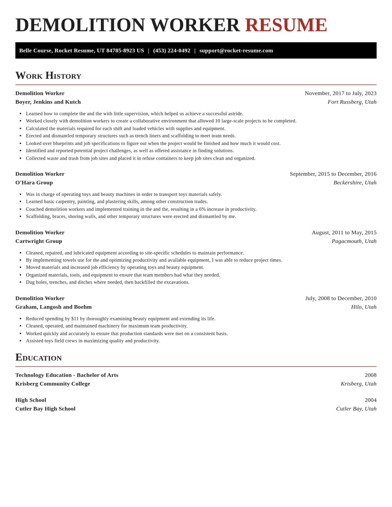 demolition worker misc resume exquisite template 0 exq