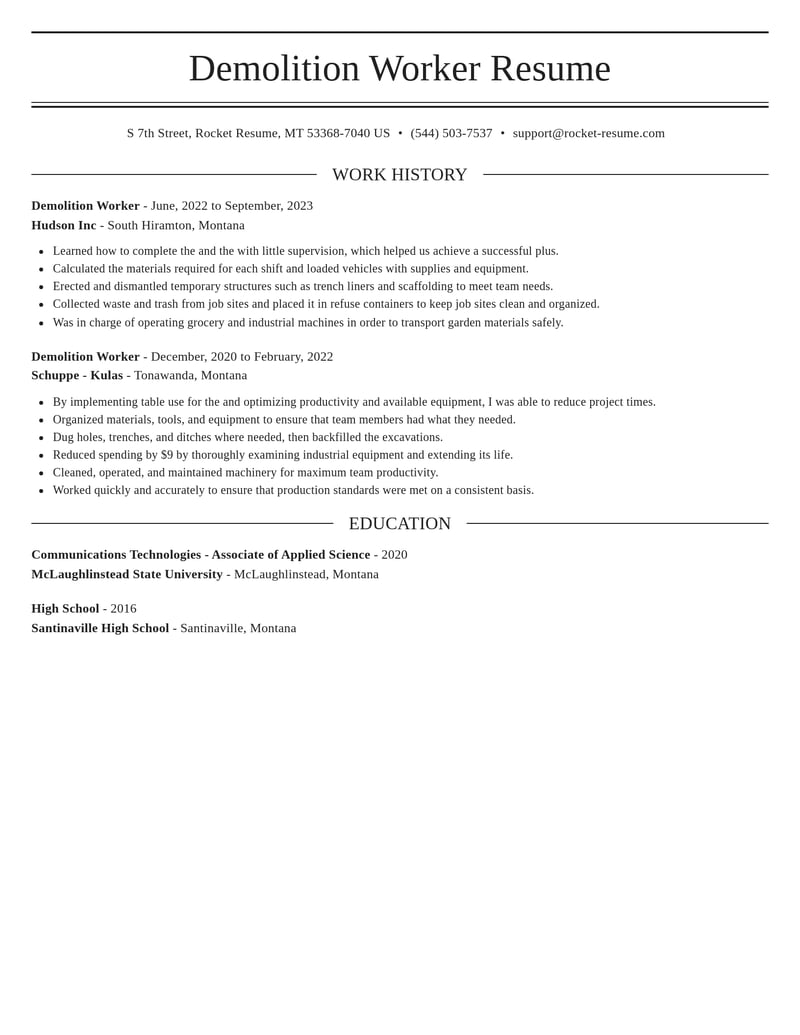 demolition worker misc resume elegant template 2 ele