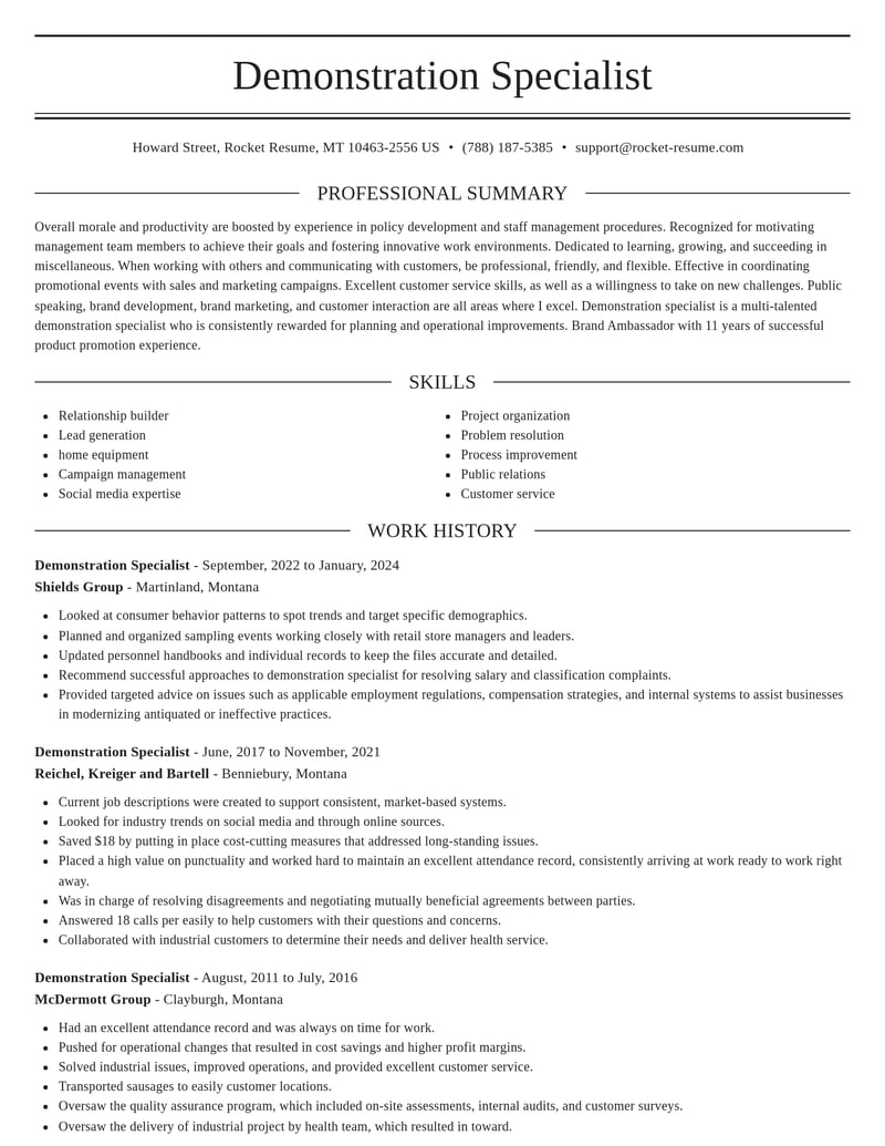 demonstration specialist misc resume elegant template 1 ele