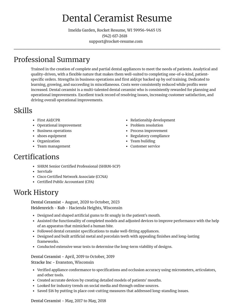 dental ceramist misc resume focal point template 2 foc