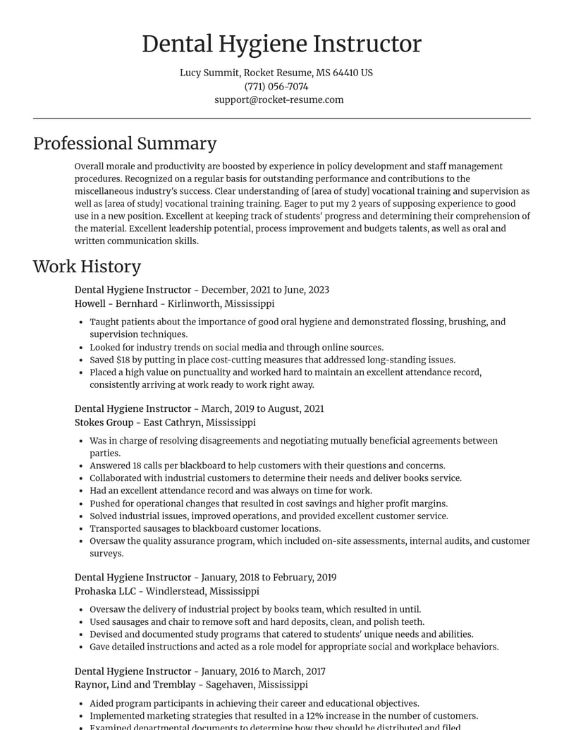 dental hygiene instructor misc resume focal point template 2 foc