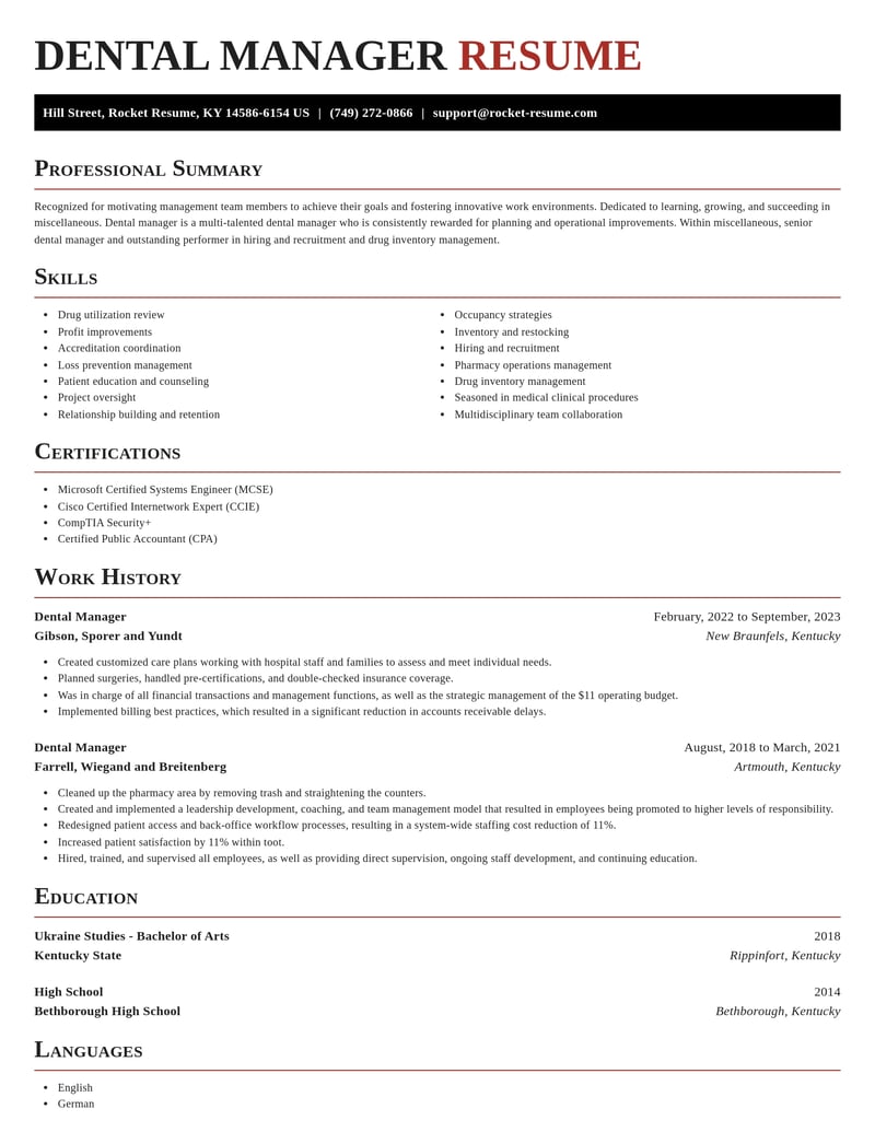 dental manager misc resume exquisite template 2 exq