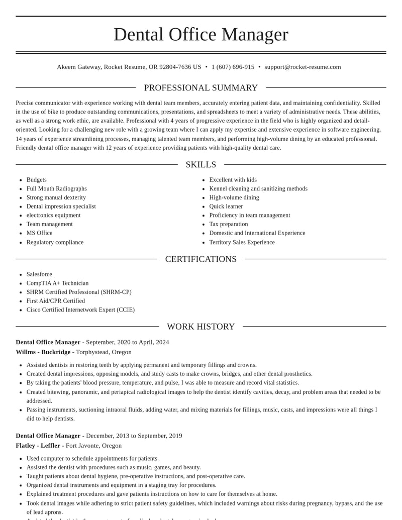 dental office manager misc resume elegant template 1 ele
