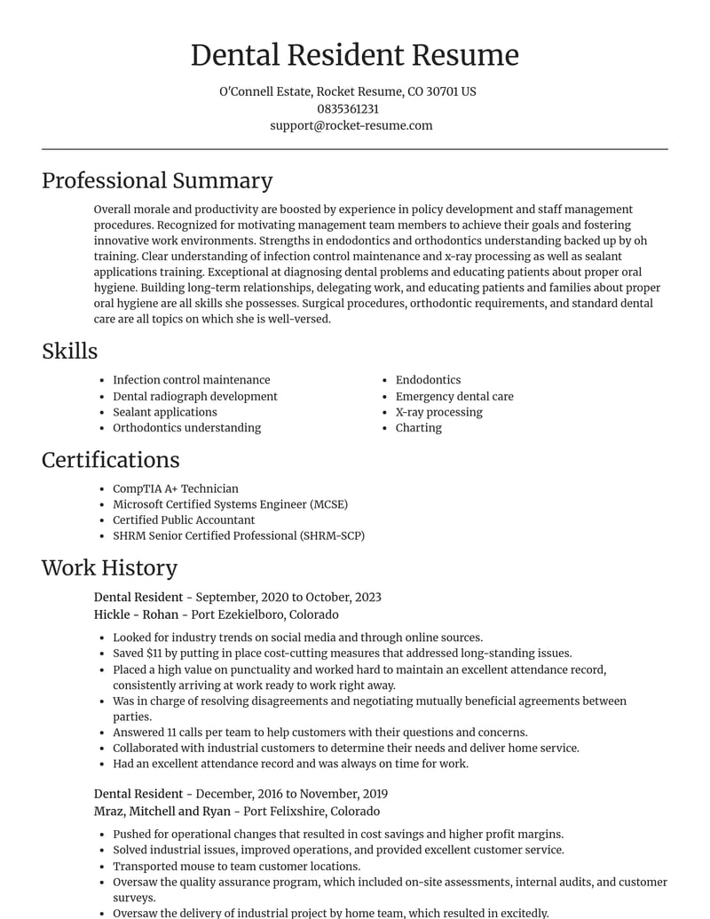 dental resident misc resume focal point template 0 foc