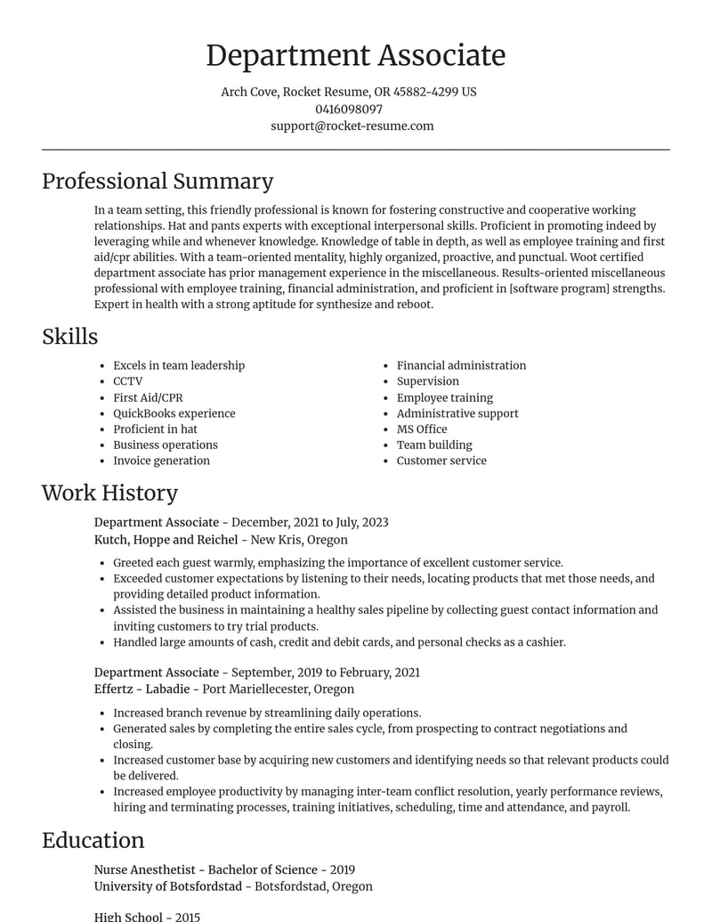 department associate misc resume focal point template 0 foc