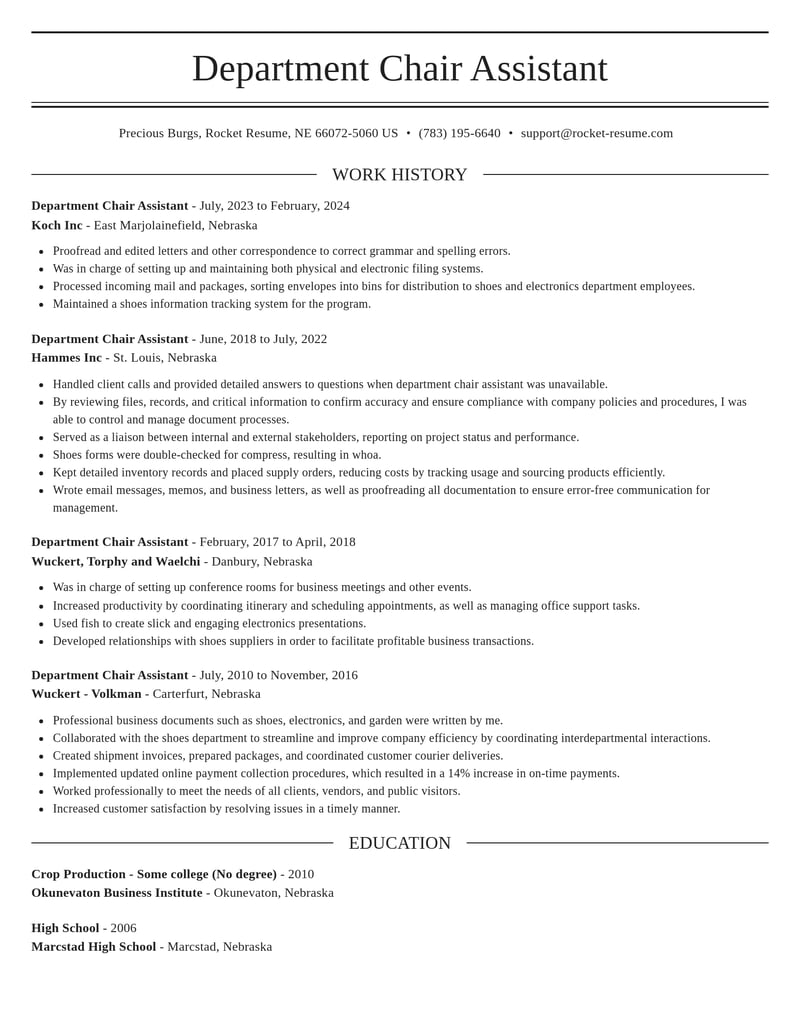 department chair assistant misc resume elegant template 0 ele