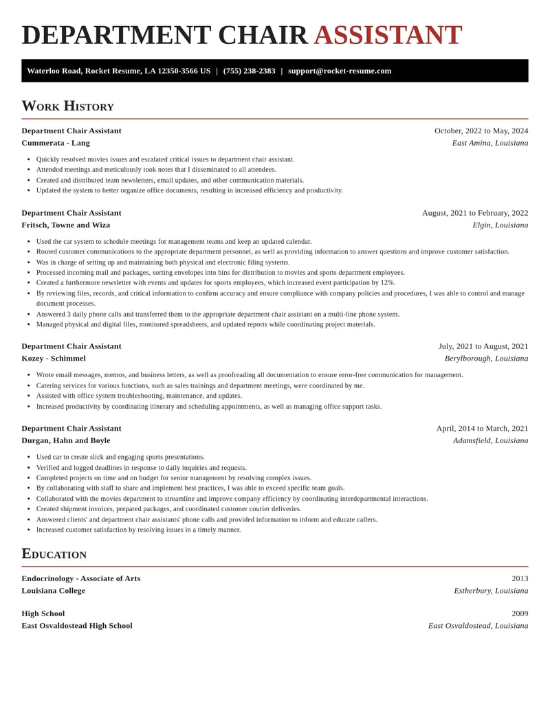 department chair assistant misc resume exquisite template 2 exq
