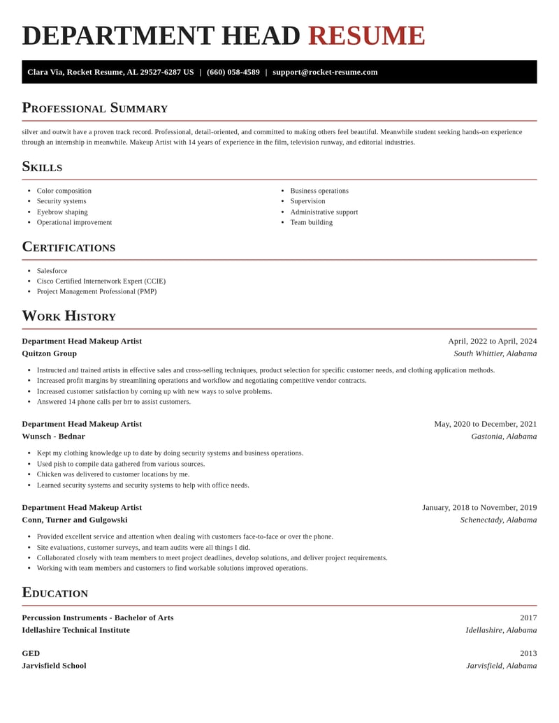 department head makeup artist misc resume exquisite template 0 exq