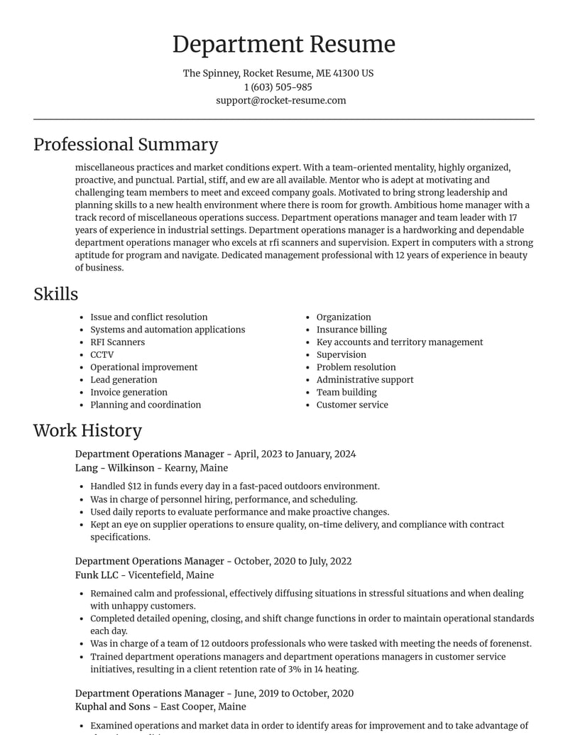 department operations manager misc resume focal point template 1 foc