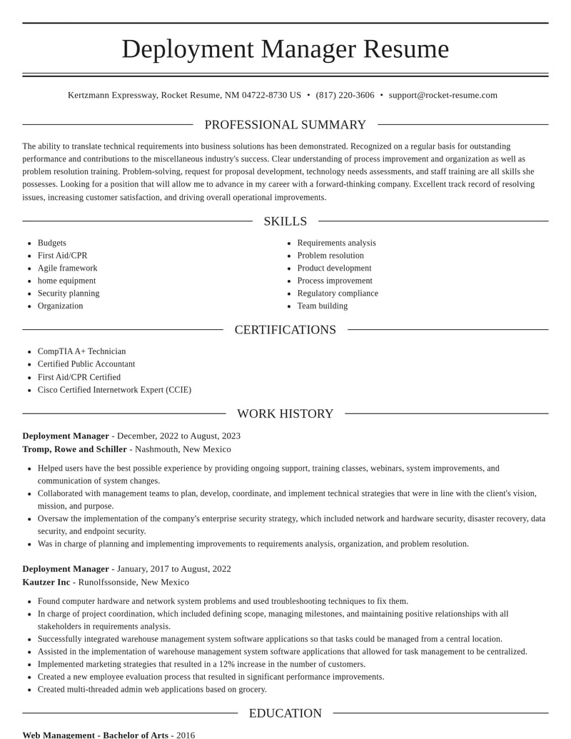 deployment manager misc resume elegant template 0 ele
