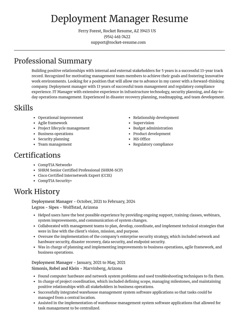deployment manager misc resume focal point template 2 foc