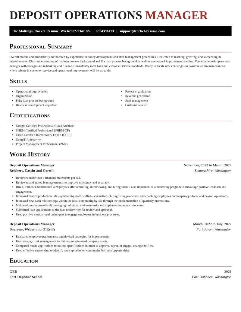 deposit operations manager misc resume exquisite template 2 exq