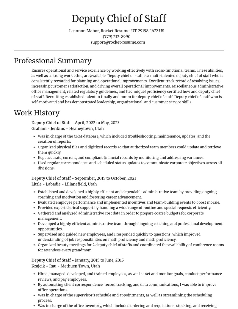 deputy chief of staff misc resume focal point template 0 foc